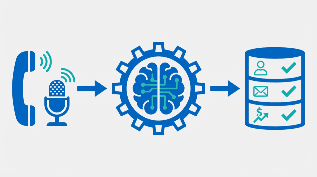 Conversation-to-CRM automation workflow showing call data flowing to CRM fields automatically