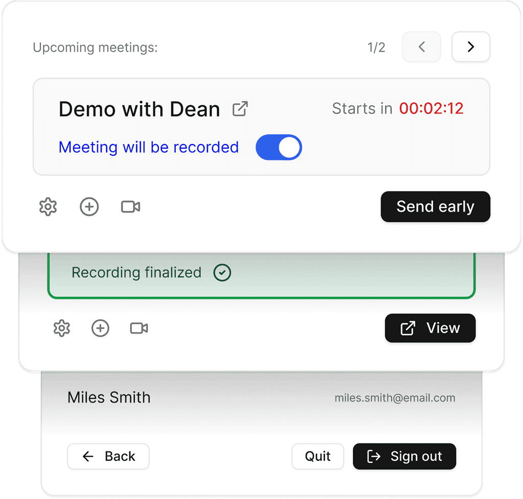 AskElephant desktop manager tool interface showing meeting controls