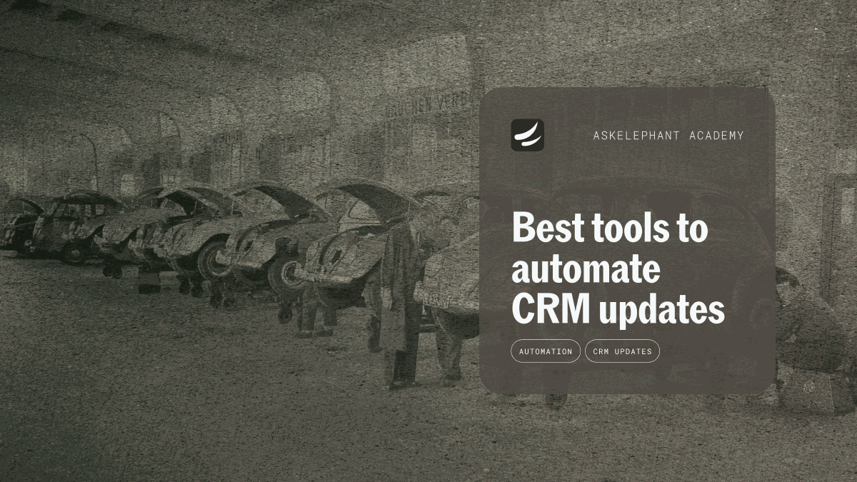 Comparison of CRM automation tools including AskElephant, HubSpot Workflows, Salesforce Flow, n8n, and Claude AI
