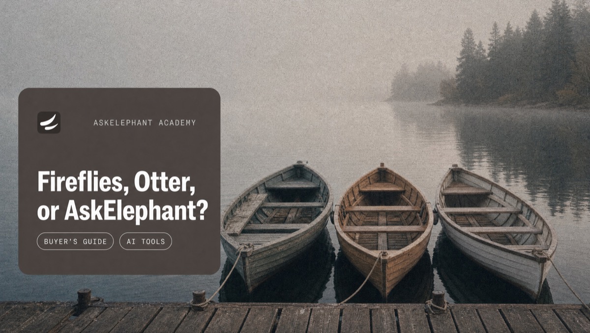 Fireflies Otter and AskElephant comparison for revenue teams showing notes CRM sync tasks and post-call automation