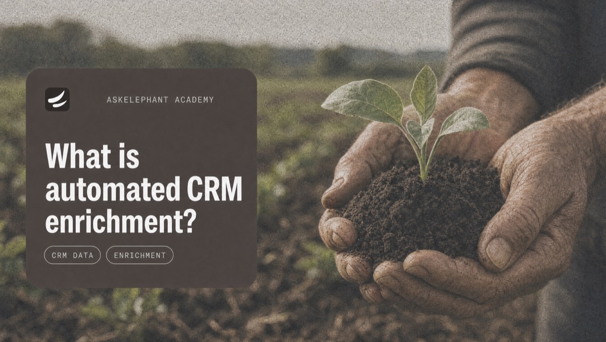 Automated CRM enrichment workflow showing meetings, AI extraction, and clean HubSpot or Salesforce records